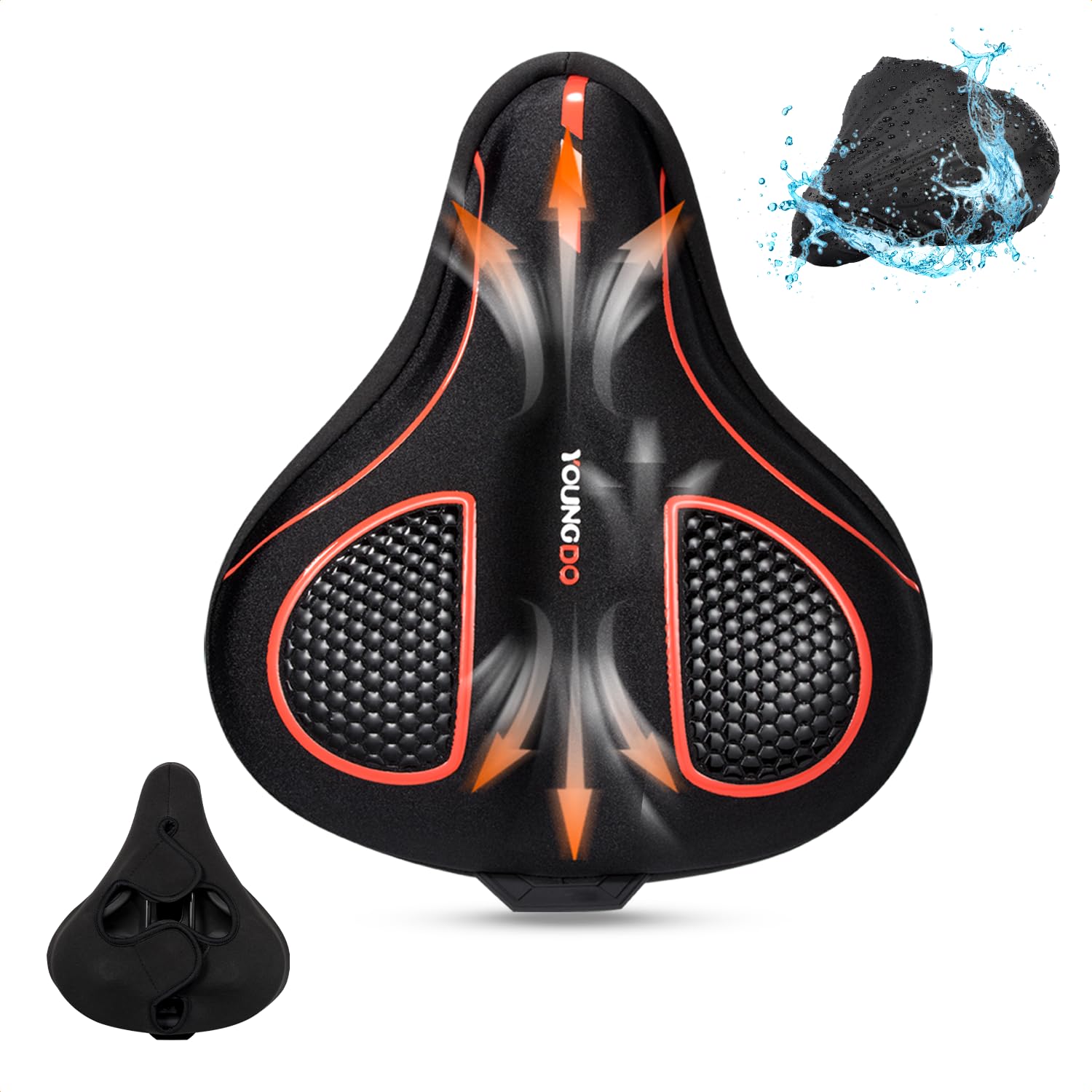 

YOUNGDO Bicycle Saddle Cushion Extra Thick Saddle Memory Foam Waterproof Prevents Butt Shock Easy Installation Black Cover, Cover, Cover, Ultra-Thick