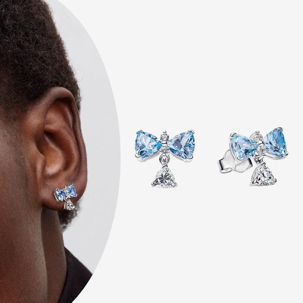 Authentic 925 Silver Cherry Blossom Bow Heart Hoop Stud Drop Earrings plata de ley Jewelry DIY Birthday Gift Original