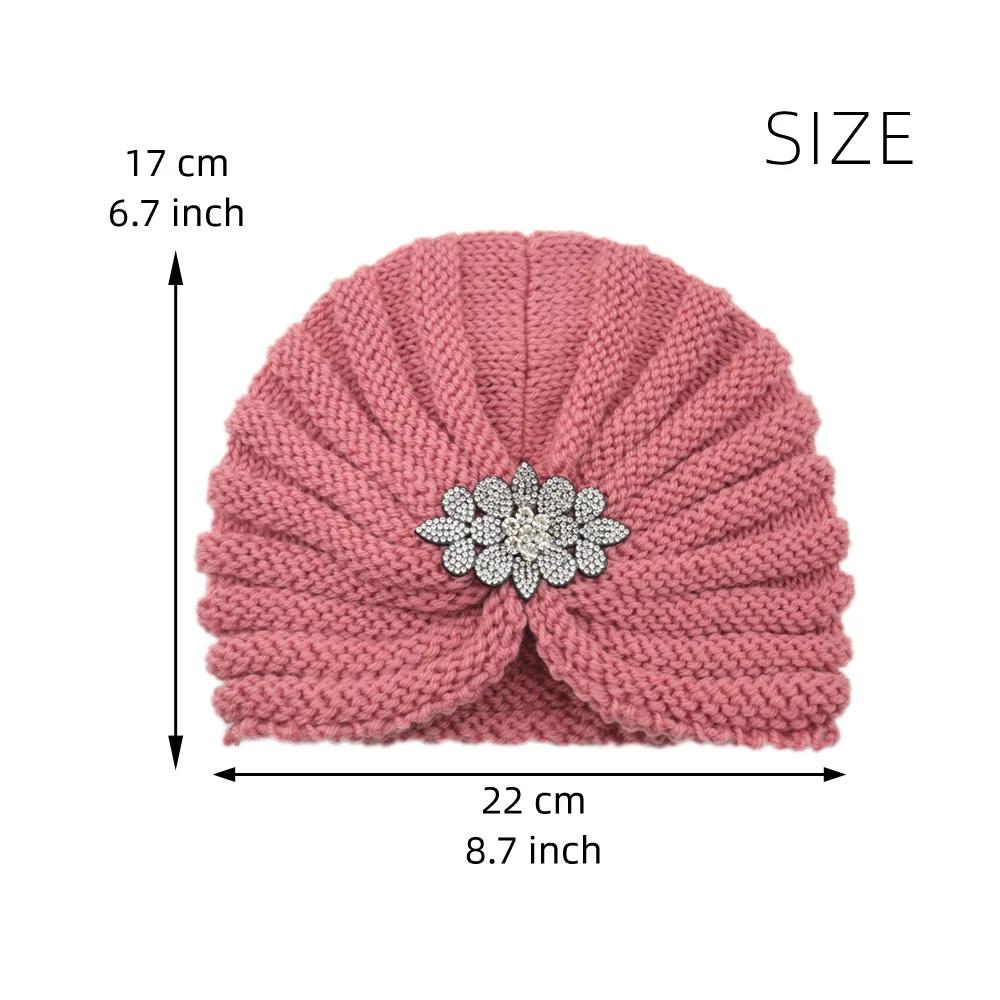 Diamond Knitted Turban Hat Bonnet Cross Wrapped Hat Muslim Bohemia Warm Turbante Cap for Women Winter Autumn Hair Accessories
