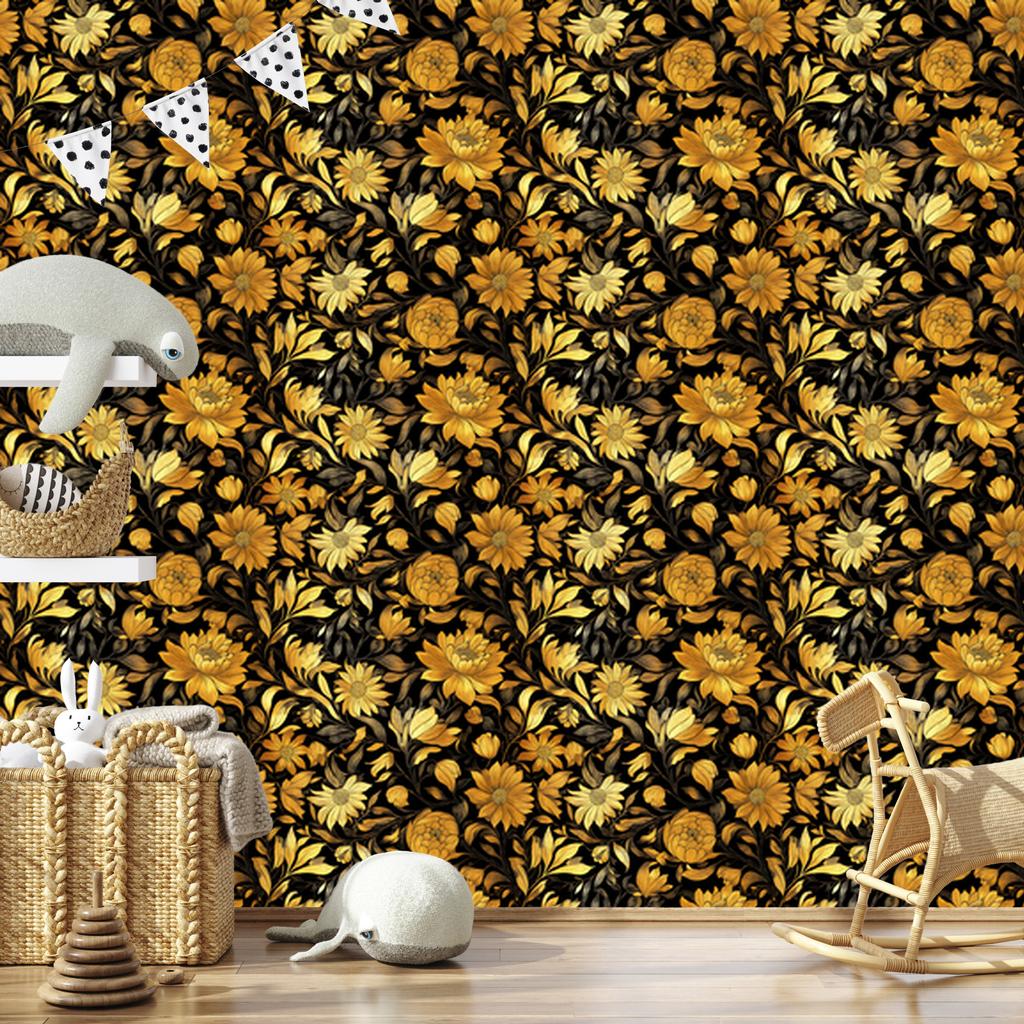Wallpaper Golden Hibiscus Ochre, Mountain Ochre for Living Room and Bedroom 50x1000