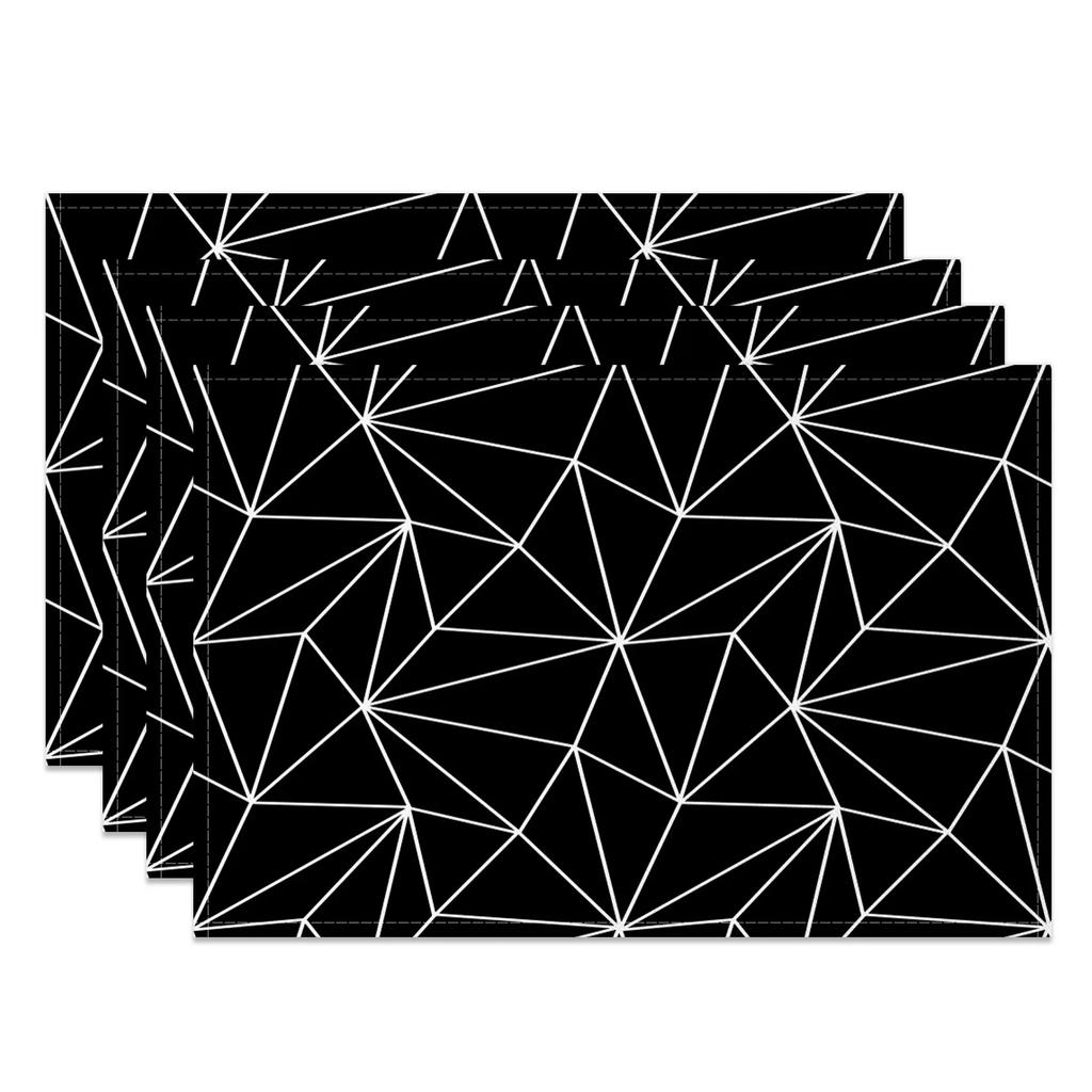 Black White Geometric Printed Kitchen Placemat Dining Table Mat Heat Resistant 4pc Linen Table Pads Tableware Home Decoration