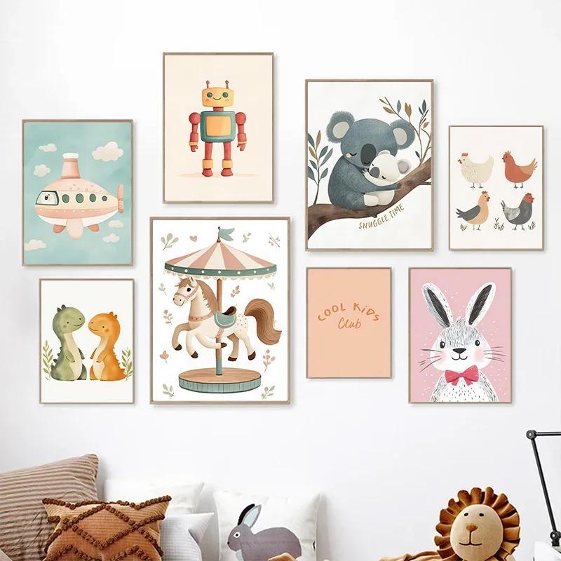 Cute Simple Cartoon Animals Koala Lion Rabbit Wall Art Prints Poster Canvas Painting for Nordic Kids Room Nursery Home Decor