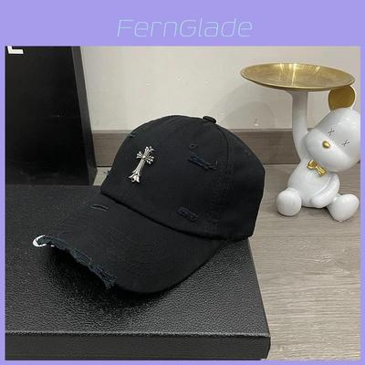 Simple Solid Color Cross Decoration Ripped Design Neutral Casual Baseball Cap For Hip Hop Enthusiasts