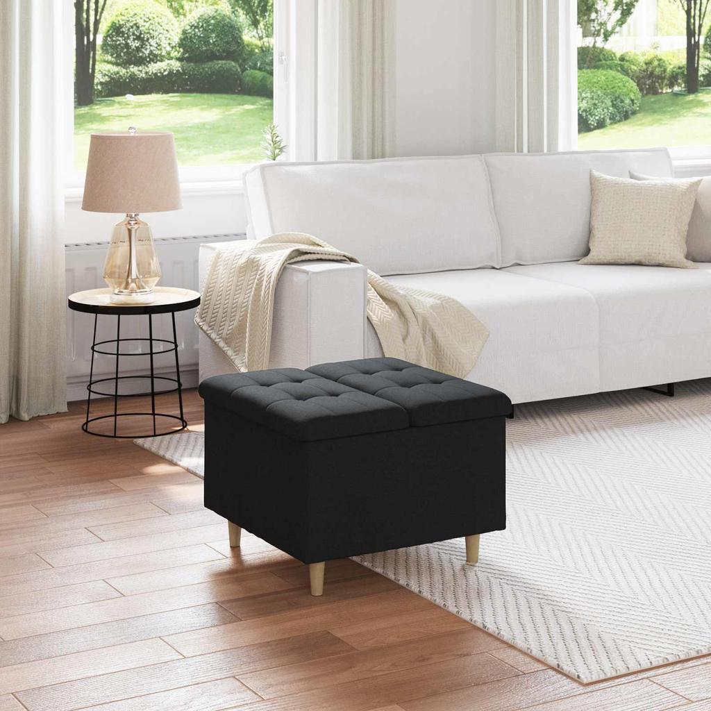 Storage Ottoman with Cushion Black 60 x 60 x 45 cm Fabric