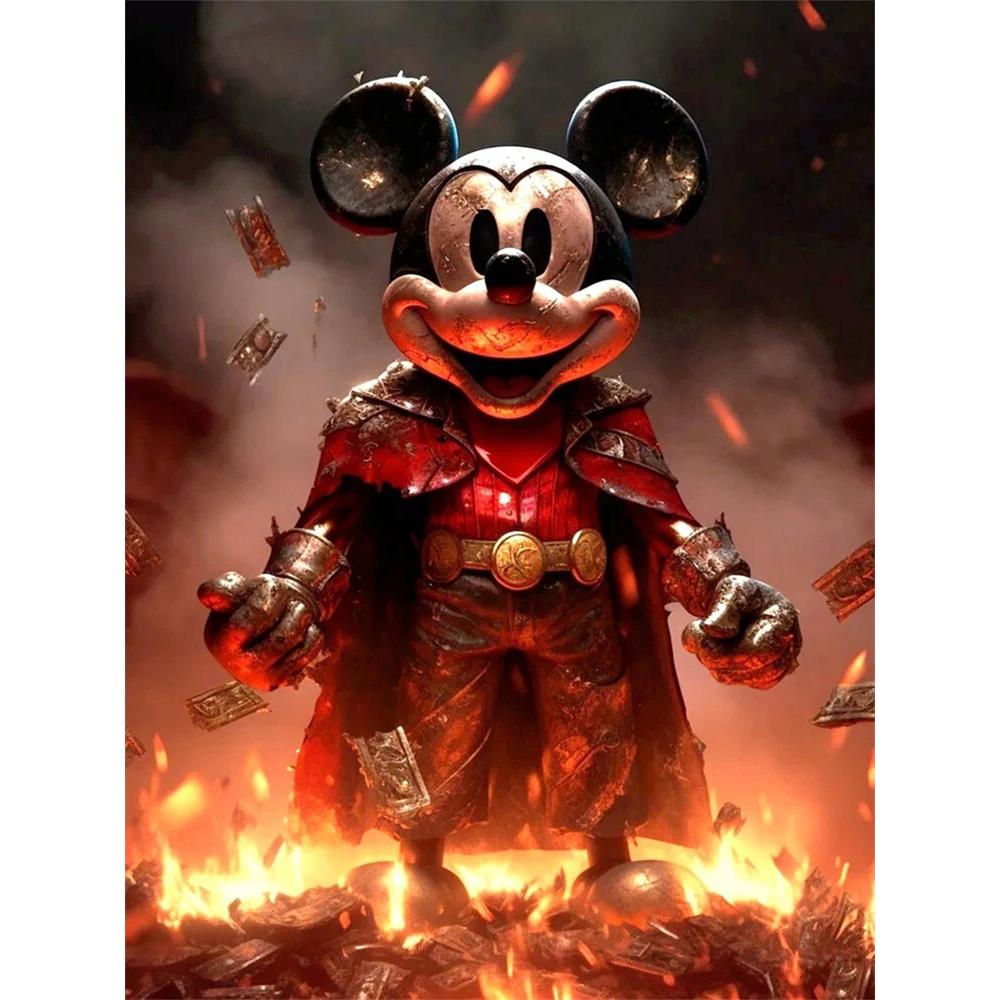 

Disney Diamond Painting Dark Warrior Style Mickey Mouse Illustration, 5D Diamond Painting Art Embroidery Cross Stitch Room Decoration Round 20x30cm
