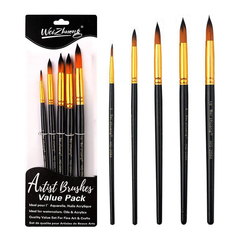 Perleťové bílé nylonové štětce na vlasy s olejem a akvarelem – sada 6 ks