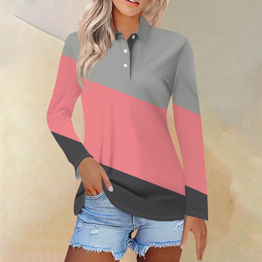 Dámská móda Ležérní klopa Krátký Dlouhý rukáv Potisk Košile Dámské Zapínací topy