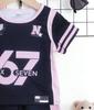 Toddler Girls Cool Number 67 Jersey Print 2-Piece Outfit, Summer Black & Pink Sporty Clothes for Kids, Perfect for Playwear & Outdoor