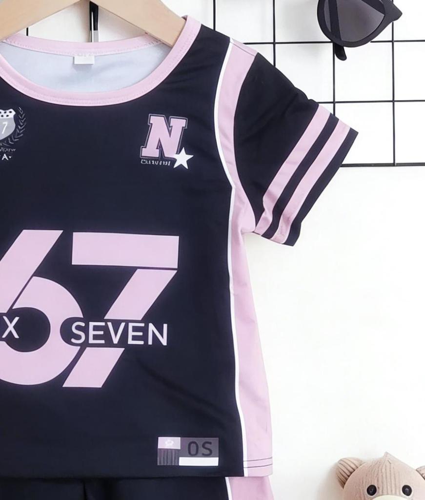 Toddler Girls Cool Number 67 Jersey Print 2-Piece Outfit, Summer Black & Pink Sporty Clothes for Kids, Perfect for Playwear & Outdoor