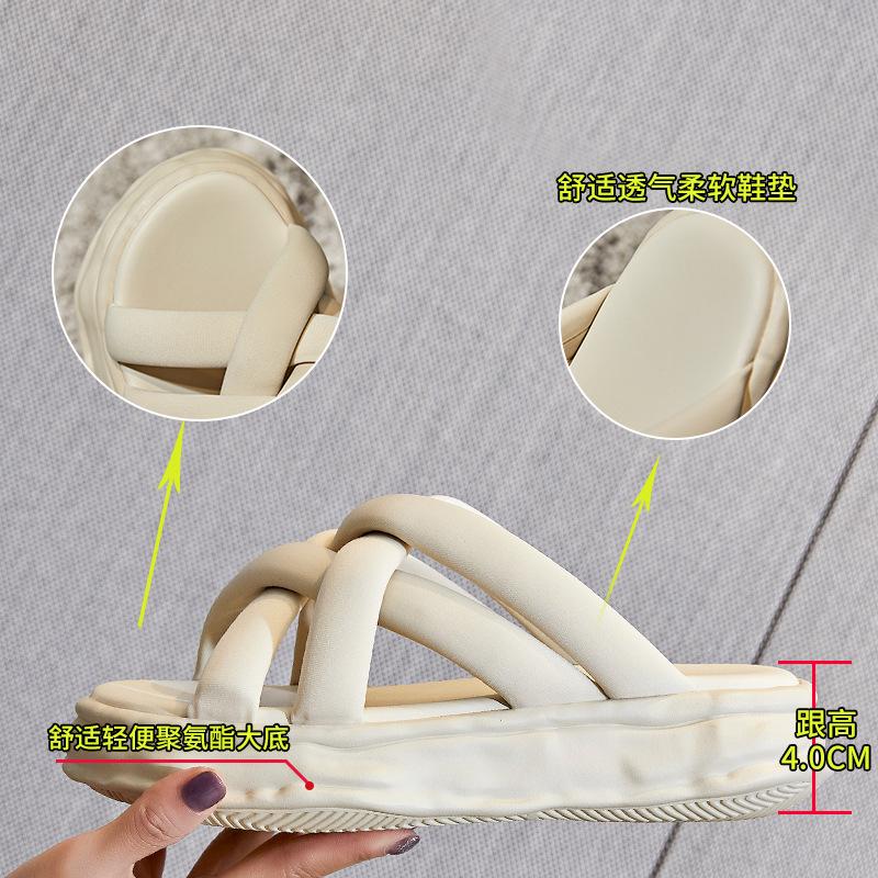 2025 summer new dissolved-soled slippers female outer wear fairy style thick-soled cross sandals female casual fashion women's shoes