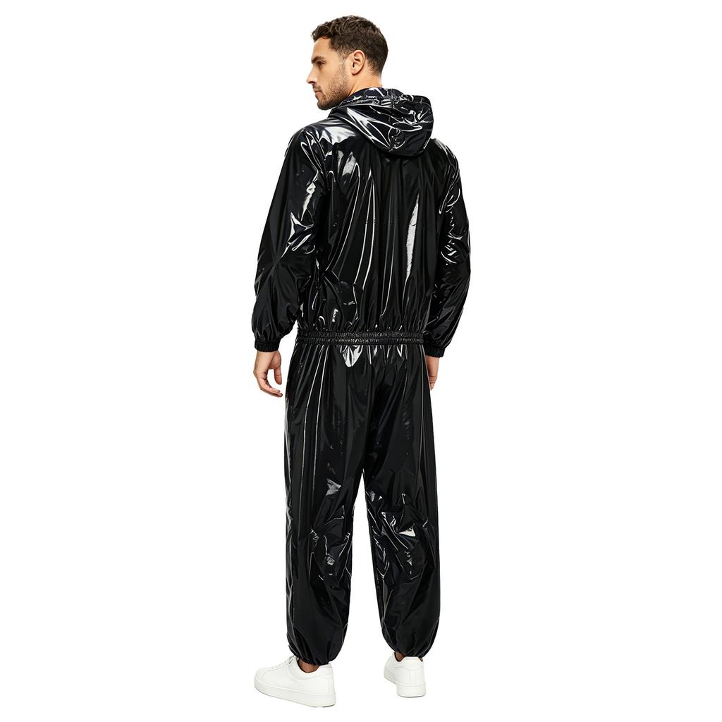 Men’s Outdoor Waterproof Suit Hooded Windbreaker Jacket Front Zipper and Sweatpants for Trail Fishing Workout Exercise