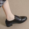 Women's Black Genuine Leather Flat Mid-Heel Shoes - British Style, Soft Bottom, Comfortable for Work, Autumn 2024 Collection