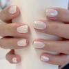 24Pcs Handmade Short Square Press On Nails Gradient White Edge Nude French Tip Fake Nails