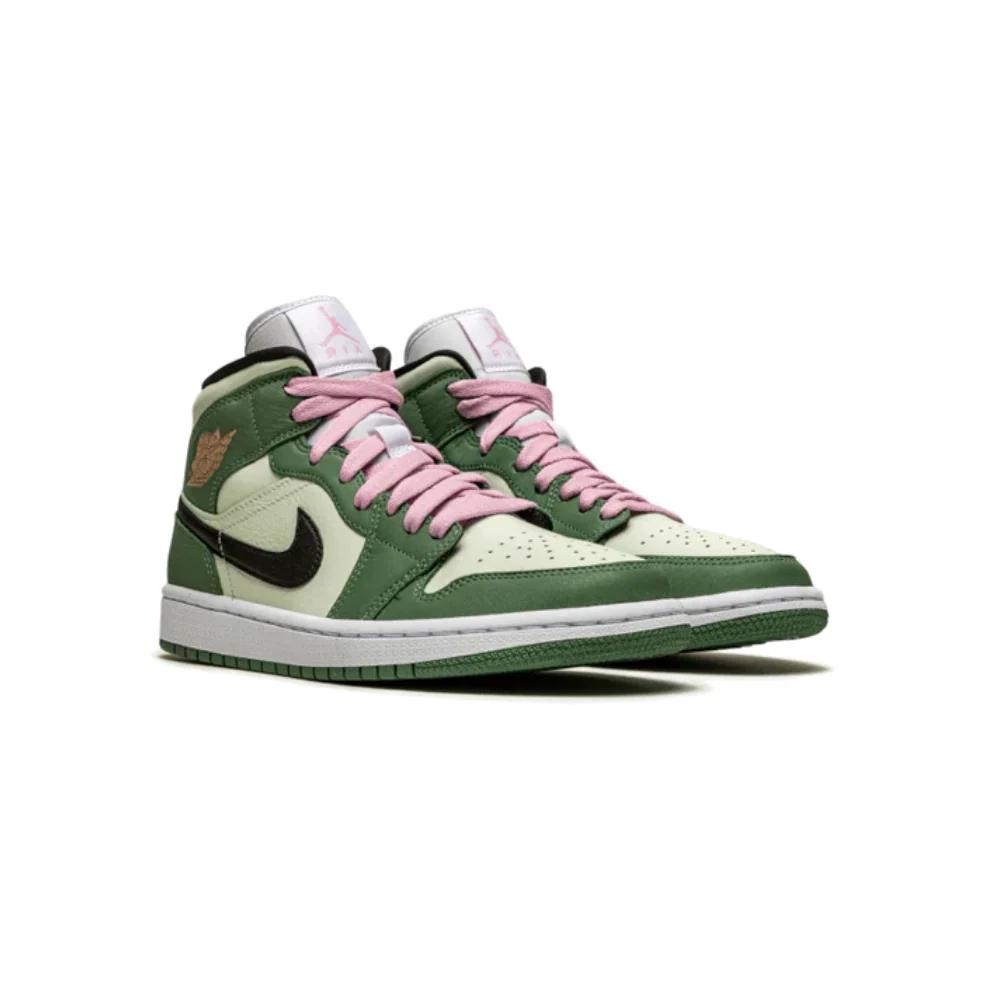 Nike Air Jordan 1 Mid Sneakers Dutch Green/Black/Barely Green/Arctic Pink