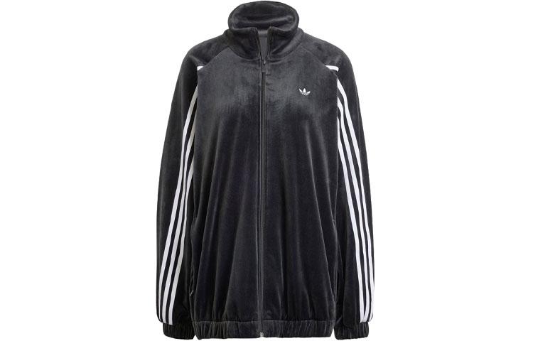 Adidas Originals Velvet Oversized Track Top Velvet feel Coat Women s Black IS4555 S