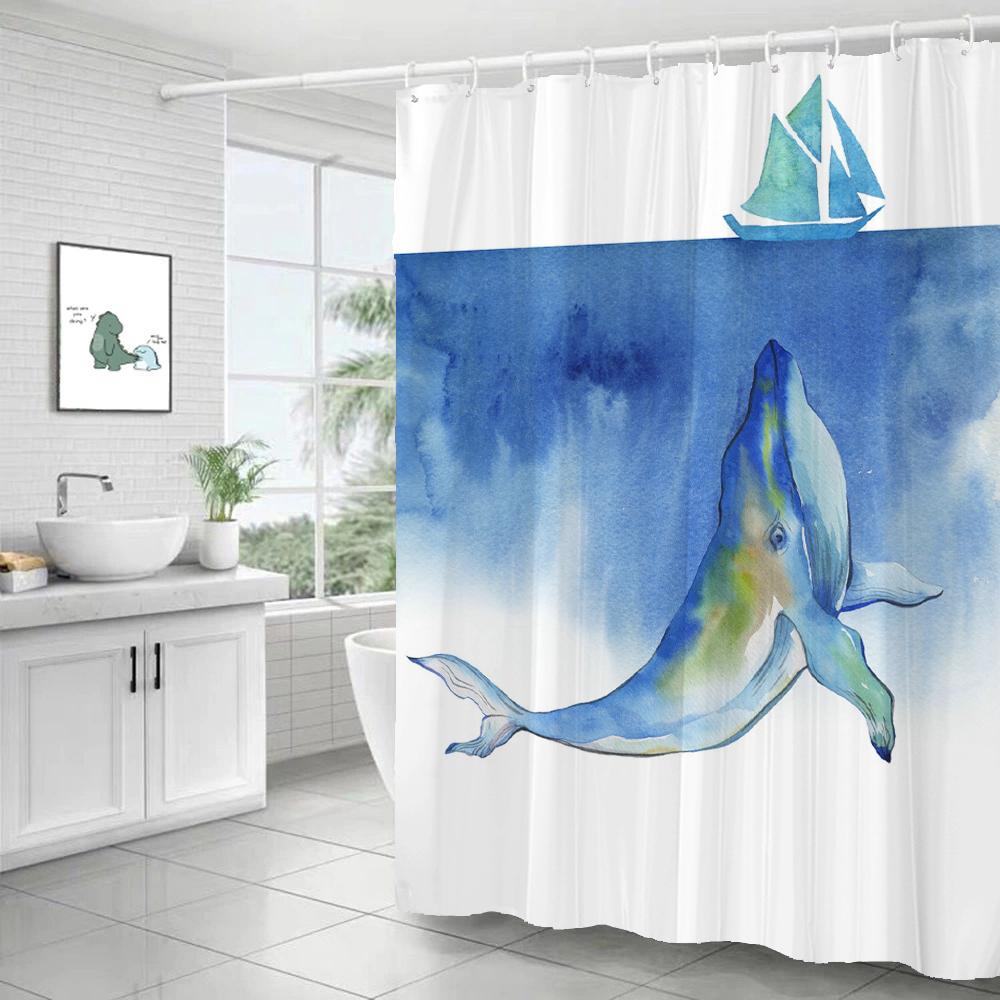 

Подводный мир Занавеска для душа для ванной Морская черепаха Дельфин Обитатель океана Морская рыба Занавески для душа для ванной Водонепроницаемая занавеска 90x180cm-35x70in