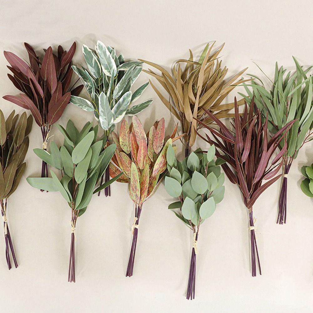 Green Leaves Silk Willow Leaves 3D Printing Fake Plants Artificial Eucalyptus Leaf Garden