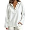 Women Long Sleeve Pullover V Neck Sweatshirt with Button Down Collar Loose Fit Casual Top for Everyday Wear