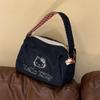 Cute Hello Kitty Denim Cosmetic Bag Large Capacity Vintage Contrast Plaid Handbag Portable Storage Bag Girl Kt  Bag Gifts