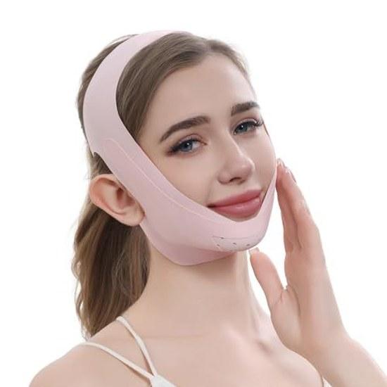 Face belt lift-up band mask line correction support reduces nasolabial folds slimming adjustable unisex (pink)