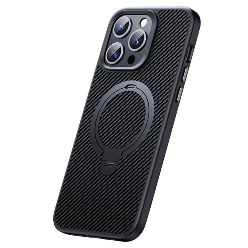 

Чехол для iPhone 12/12 Pro с подставкой, защитная крышка с текстурой углеродного волокна, совместимый с MagSafe Black