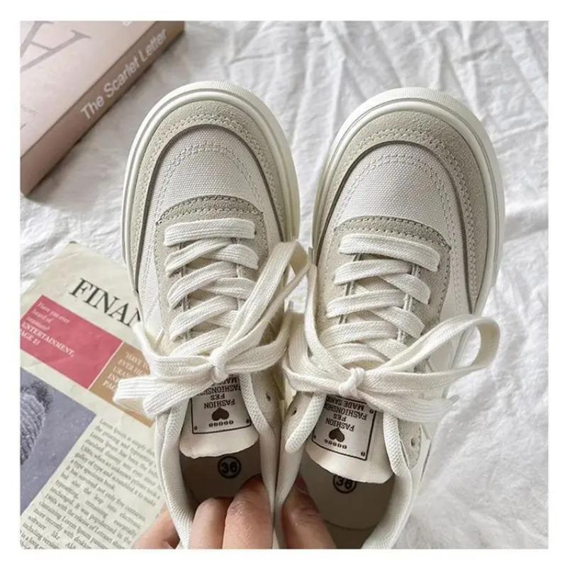 Thick-soled Canvas Shoes for Women 2024 Spring and Autumn New Niche Original Retro All-match Sneakers Hong Kong Style