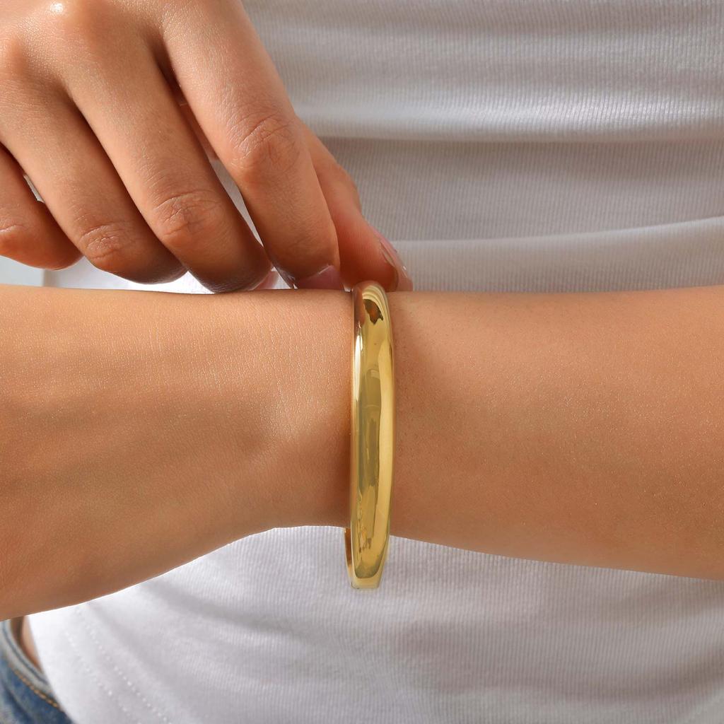 High Quality Oval Openable Bangle Bracelet for Women,18K Gold Plated Stainless Steel Smooth Bracelets,Trendy Jewelry Gifts