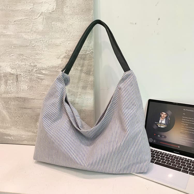 Striped canvas large capacity tote bag women s shoulder bag