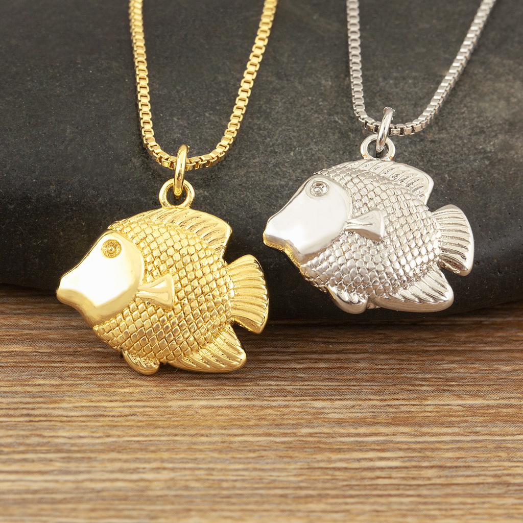 Nidin Simple Fashion Fish Shape Charm Pendant Necklace 3 Styles For Women Men Copper Micro Inlaid Zircon Daily Party Jewelry