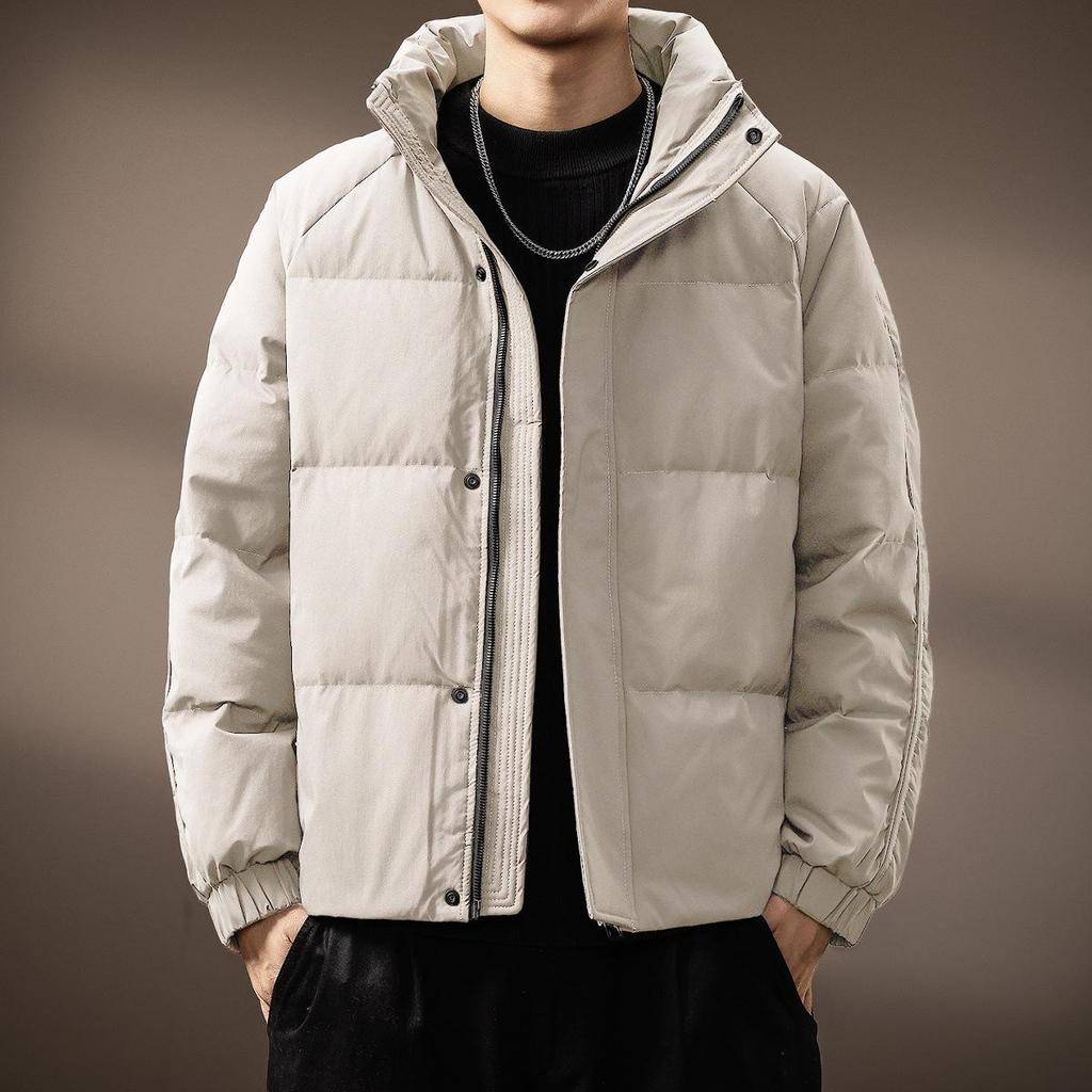 Men's Luxury Stand Collar White Duck Down Jacket - Thick, Warm, and Fluffy Winter Coat