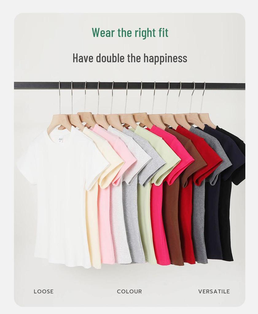 Round Neck Stretchy Spandex Waist-Cinching Women's T-Shirt, Pure Color Short Sleeve, Girls' Custom Blank Tee