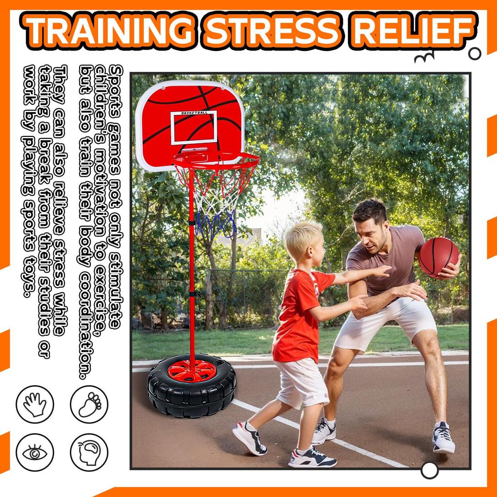 Kugooyi 1-Pack Kids' Basketball Stand, Sports Basketball Backboard Kit with Adjustable, Stable, Detachable Ball for Home Games and Exercises,