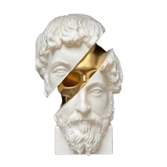 Sliced Philosopher Sculpture Golden Skull Greek Philosopher Statue Resin Figurine Home Office Desktop Decoration Ornament