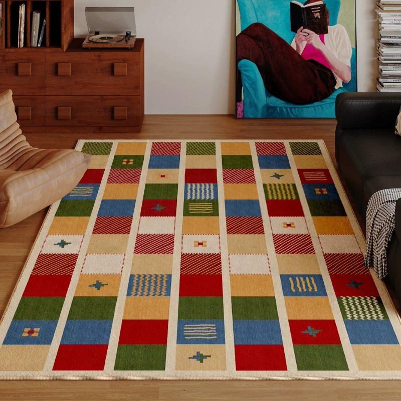 Color Patchwork Pattern Living Room Carpet Large Area Sofa Rugoldable Machine Washable Bedroom Bedside Non-slip Soft Floor Mat