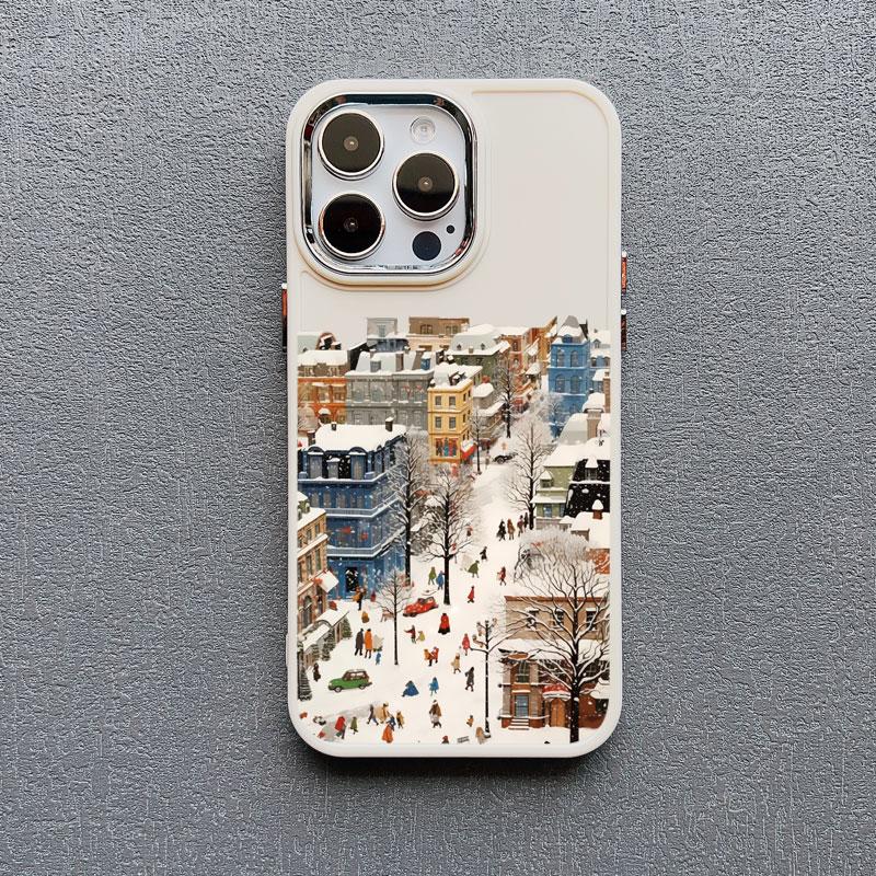 The City Winter Street Snow Scene Silicone Phone Case For iphone 13 12 11 Pro Max 16 15 14 Pro Max Plus XR XS X 7 8 SE2 Covers
