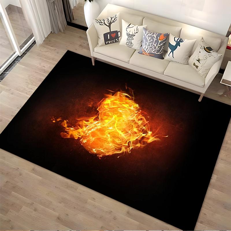 Flaming Heart Design Black Carpet for Living Room or Bedroom Decor Suitable for use as an anti-slip for living room bedroom sofas