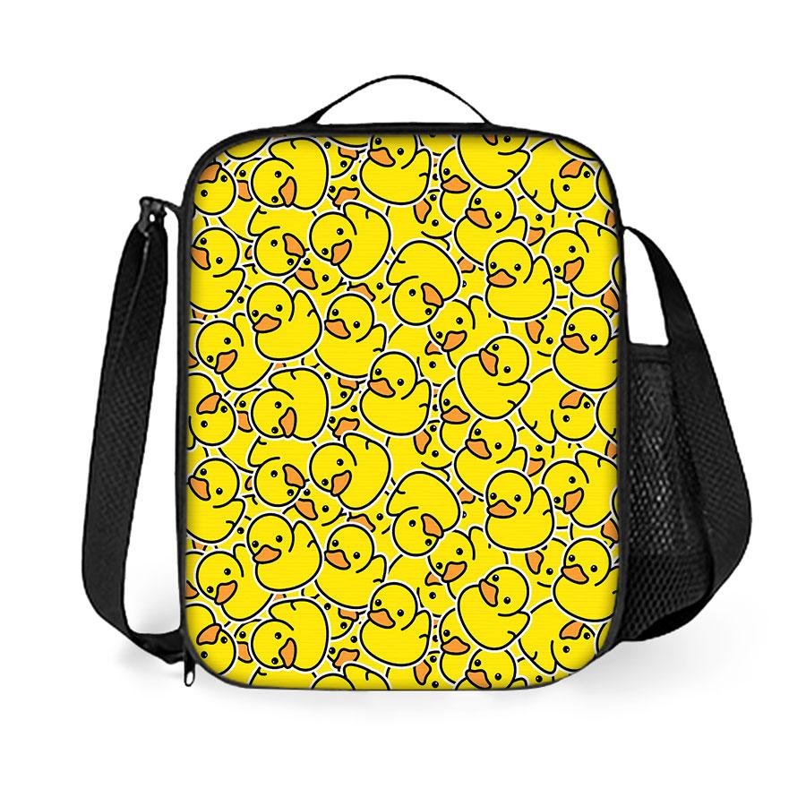Yellow Duck Shoulder Strap Lunch Bag for Boy and Girls Best Gifts 2D Flat Cartoon School Bento Picnic Bag for Children