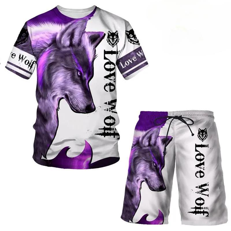 T Shirt & Shorts Sets 2piece Suit for Mens Animal Pattern Print Short Sleeve Tracksuit Leisure 3D Polyester Man's Set