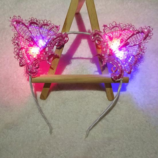 Women LED Light Up Cat Ears Lace Hair Hoop Headband Headwear Party Supplies