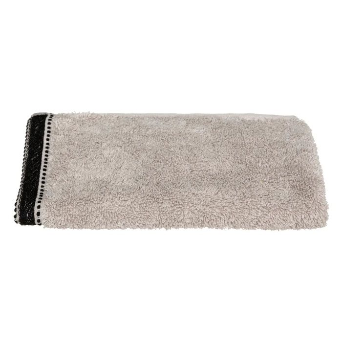 Serviette De Toilette - Joia Lin - 30 X 50 Cm - 100% Coton Éponge - Beige/grège Avec Bande Noire