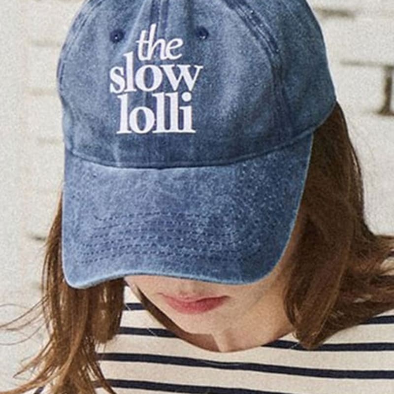 

slowlolli Lettering print ball cap - Mid blue Charcoal_Free