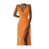 Womens Sleeveless V Neck Bodycon Dress Sexy Spaghetti Strap High Slit Ruched Midi Dress Cocktail Party Wedding Guest Dress