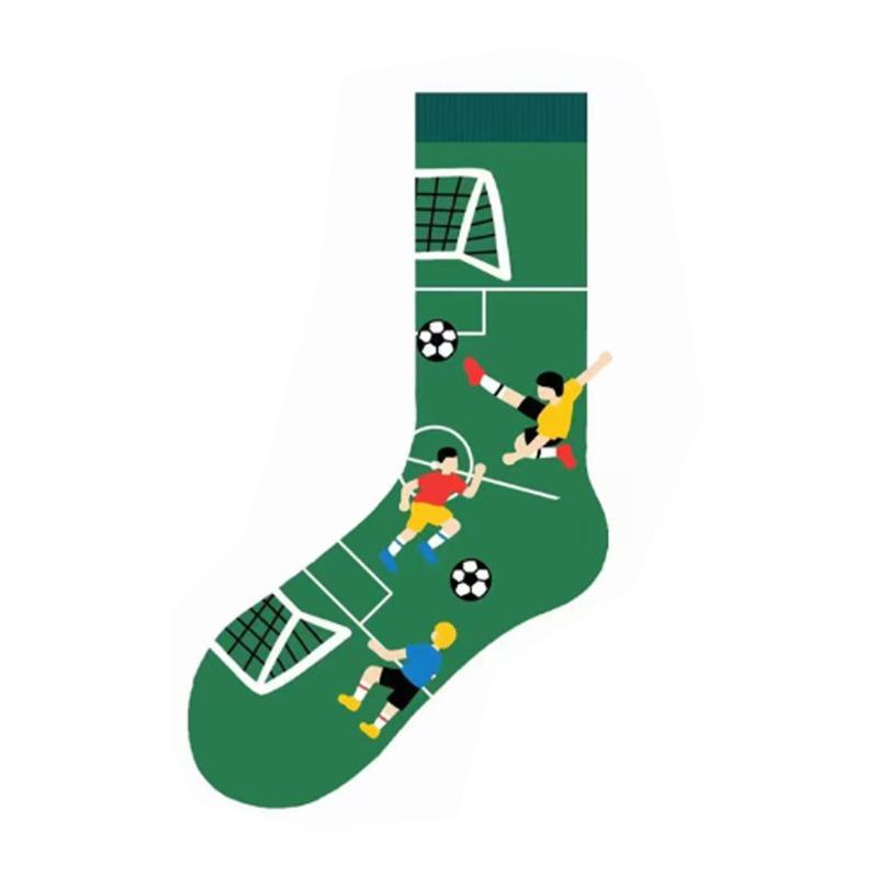 2 Pairs Football Match Pattern Crew Socks Unisex Novelty Sports Printed Happy Casual Cotton Socks For Men Women 2pairs
