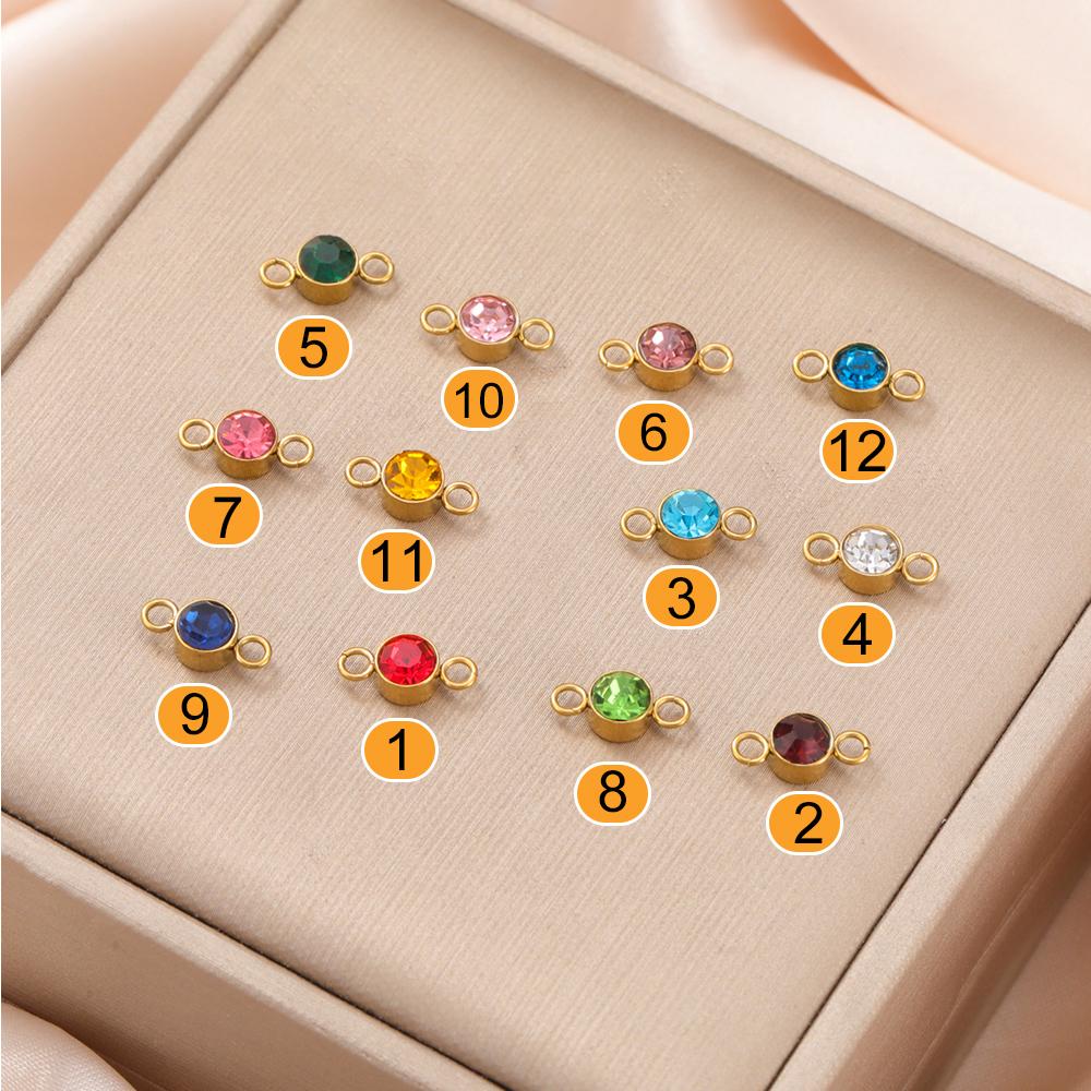 Cross Birthstone Zirconia Charms Bracelets Girls Summer Beach Thin Chain Cross Hand Chain July August Stainless Steel Jewelry