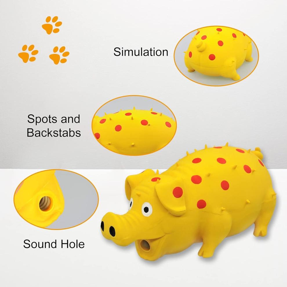 Polka Dot Latex Dog Chew Toy with Oinks Sound Sounding Pigs Dog Toys Durable Self Playing 8 Inch (Approx. 20.3 cm) Dog Squeeze Toy for Teeth (Yellow)