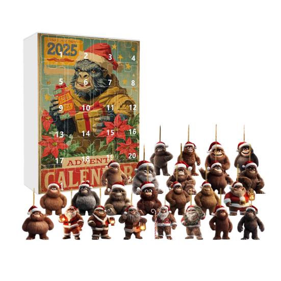 

Advent Calendar 24-Day Countdown Decoration Ape Man Themed Family Christmas Advent Calendar Festival Hanging Ornament H