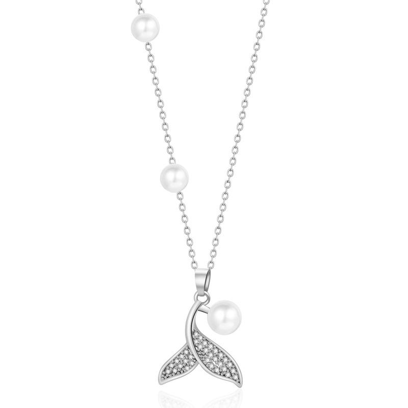 

Стальное колье Luxe Titanium Pearl с дизайном русалки, идеально подходящее для стильных дополнений к наряду серебряный