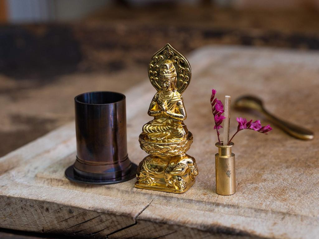 Petite statue bouddhiste dorée par Keishu Divinité protectrice du zodiaque chinois pour les années du Dragon et Bosatsu en Bronze de Takaoka 7,4 cm (Plaqué 24 carats)