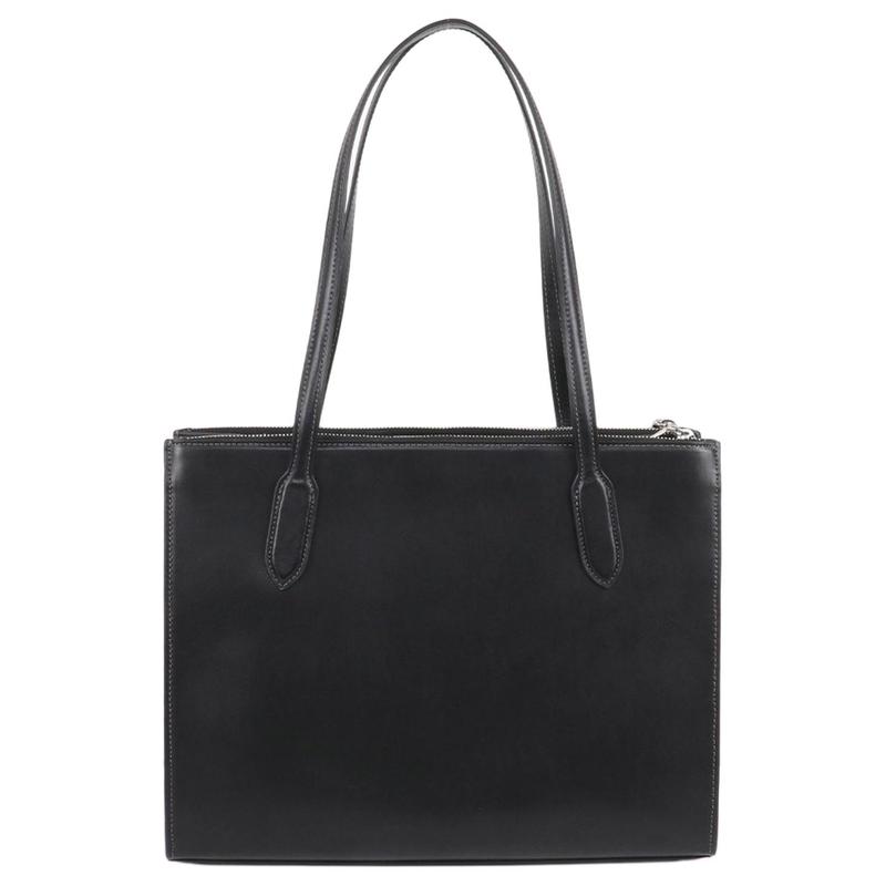 COACH 36 solid color silver logo magnetic snap buckle cowhide tote bag tote bag shopping bag hand shoulder bag large size women's black