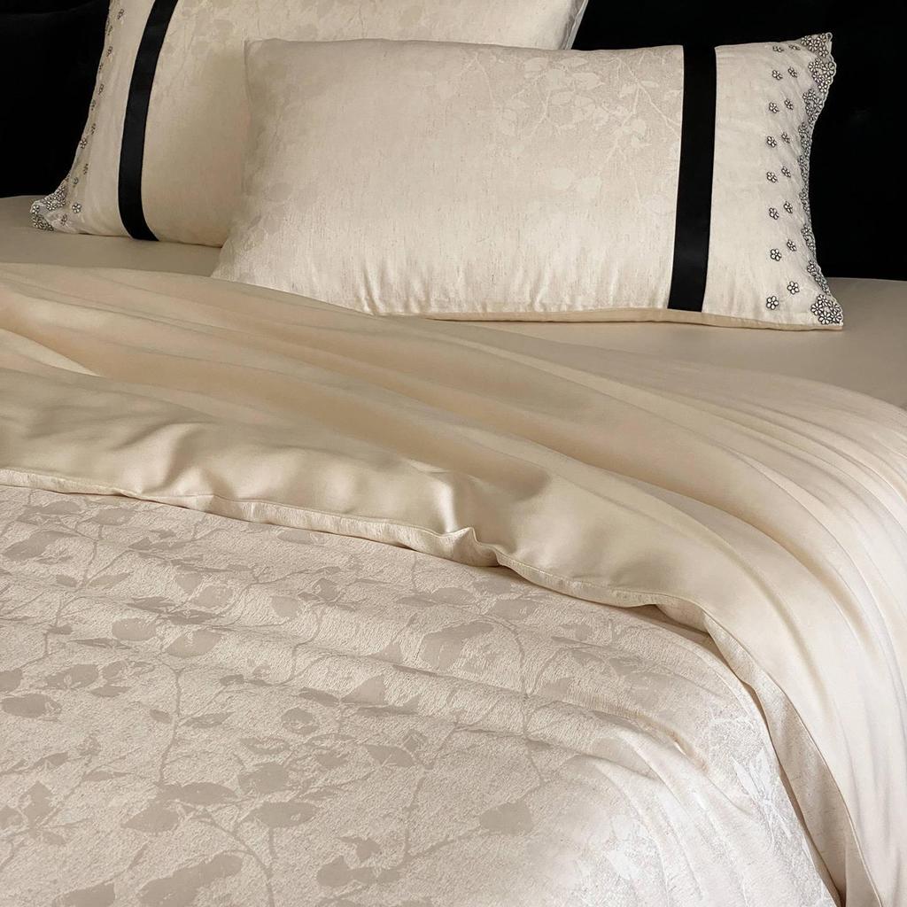 Elegant Princess Tencel Cotton Linen Blend Jacquard Bedding Set with Lace Trim - 4 Pieces